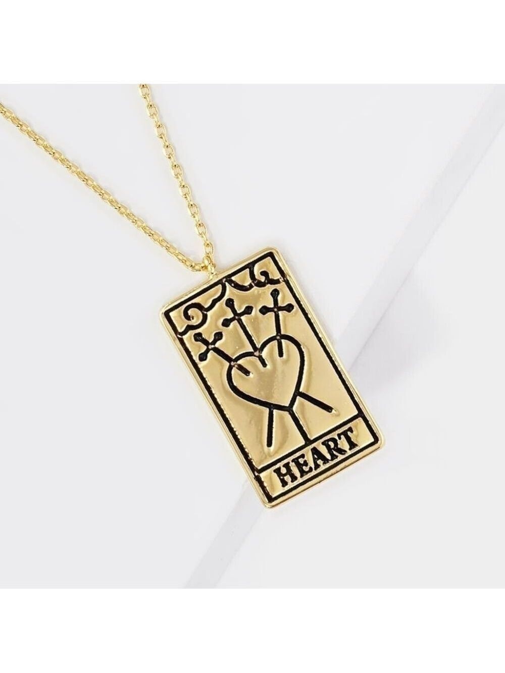 NEW Heart Love Gold Dipped Tarot Card Pendant Necklace